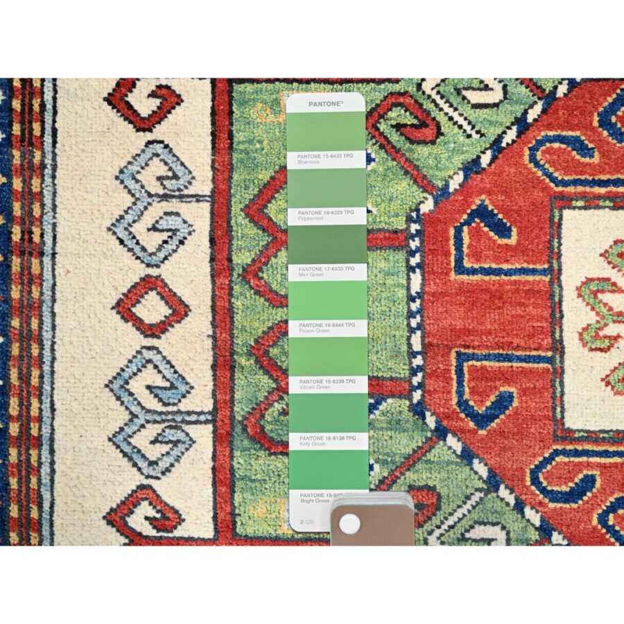 5'x6'3" Auburn Red With Bistro White, Densely Woven, Antiqued Kazak Hand Knotted Caucasian Swan Design, Soft and Velvety Wool, Natural Dyes, Oriental Rug Sh86812 - Image 4