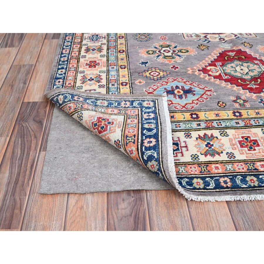 4'10"x6'7" Dove Gray, Vegetable Dyes, Kazak Hand Knotted Denser Weave All Over Tribal Motifs, Natural Wool, Oriental Rug Sh86814 - Image 3