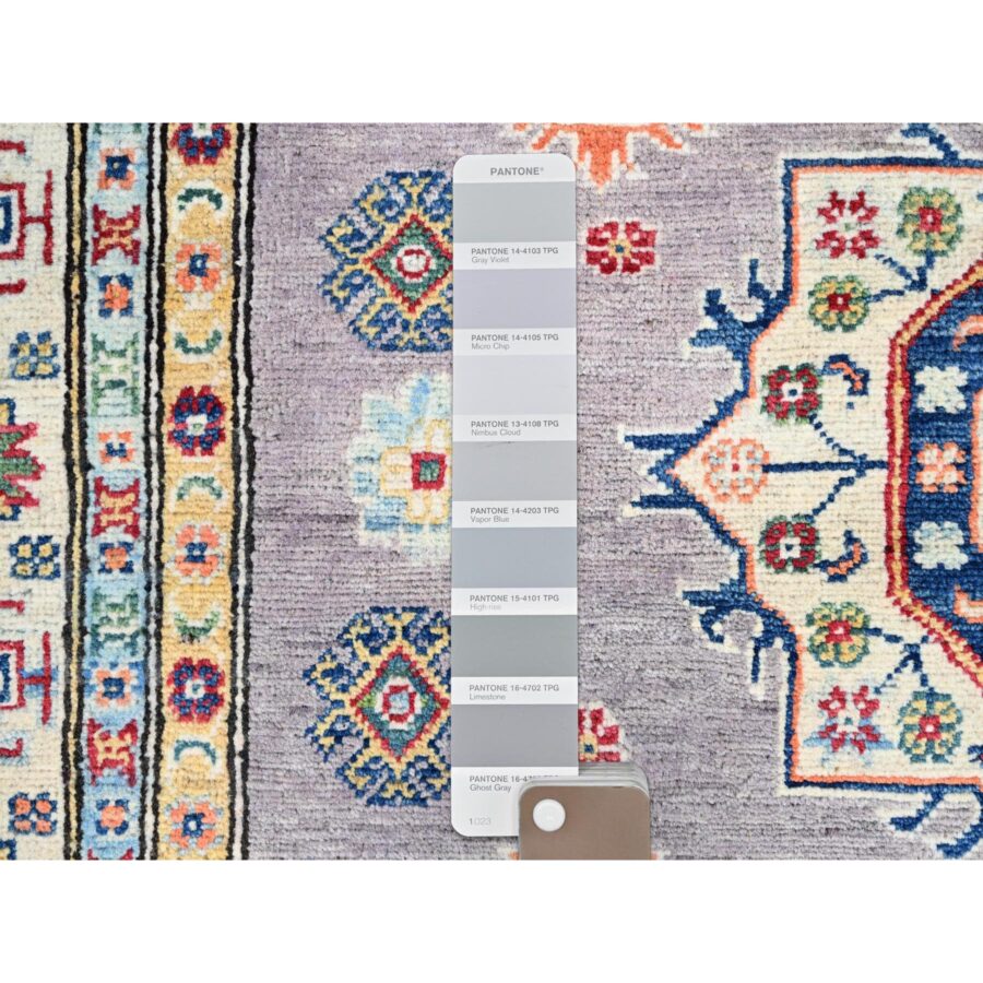 4'10"x6'7" Dove Gray, Vegetable Dyes, Kazak Hand Knotted Denser Weave All Over Tribal Motifs, Natural Wool, Oriental Rug Sh86814 - Image 4