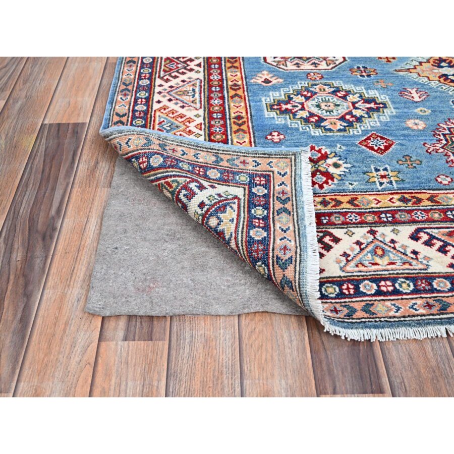 5'1"x6'4" Denim Blue, Kazak Vegetable Dyes All Over Design Hand Knotted Densely Woven, 100% Wool, Oriental Rug Sh86816 - Image 3