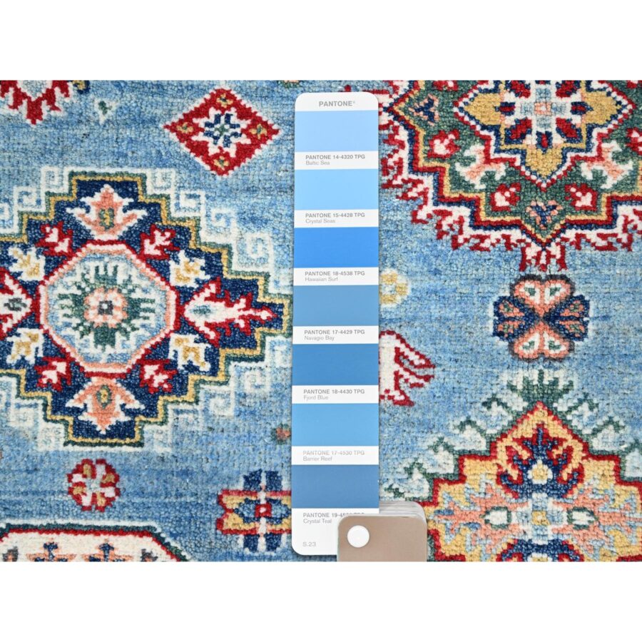 5'1"x6'4" Denim Blue, Kazak Vegetable Dyes All Over Design Hand Knotted Densely Woven, 100% Wool, Oriental Rug Sh86816 - Image 4