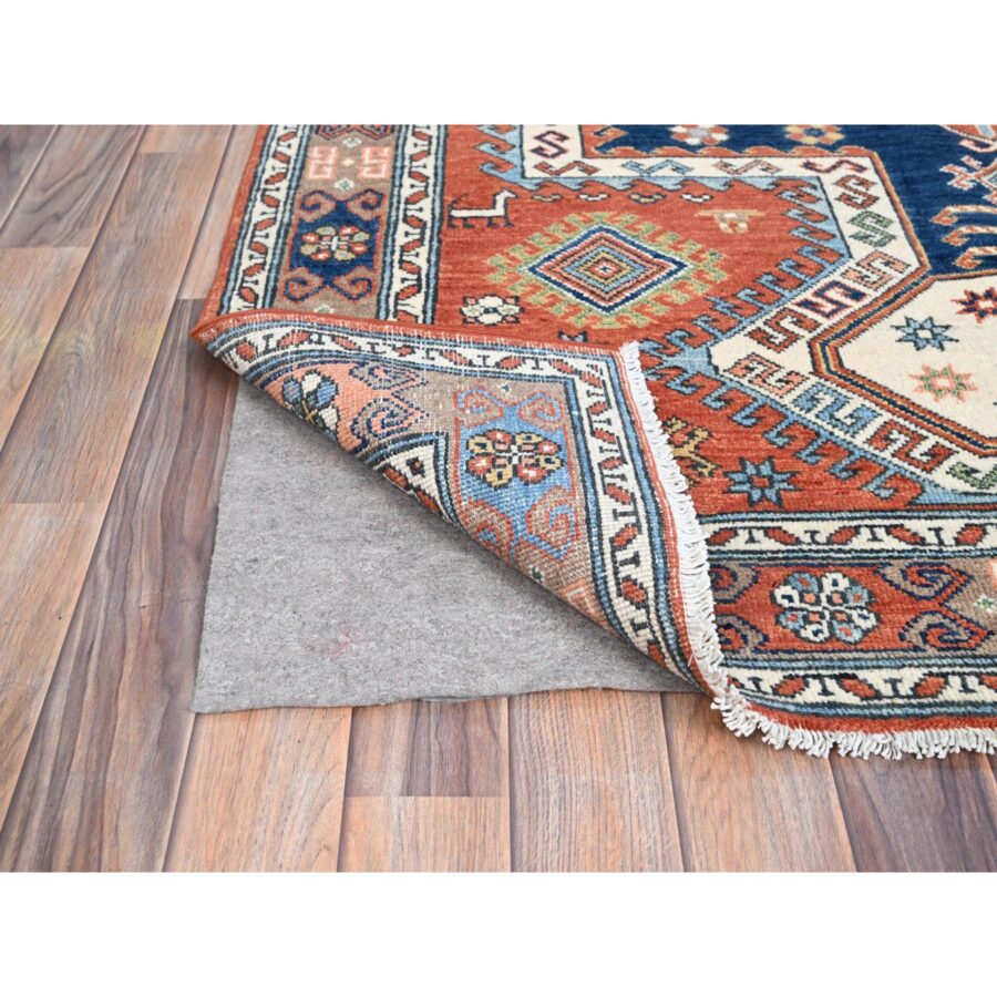 5'1"x6'6" Blush Red and Plaster Brown, Antiqued Kazak Caucasian Swan Design With Animal Figurines, Shiny Pure Wool, Natural Dyes, Hand Knotted Densely Woven Oriental Rug Sh86820 - Image 3