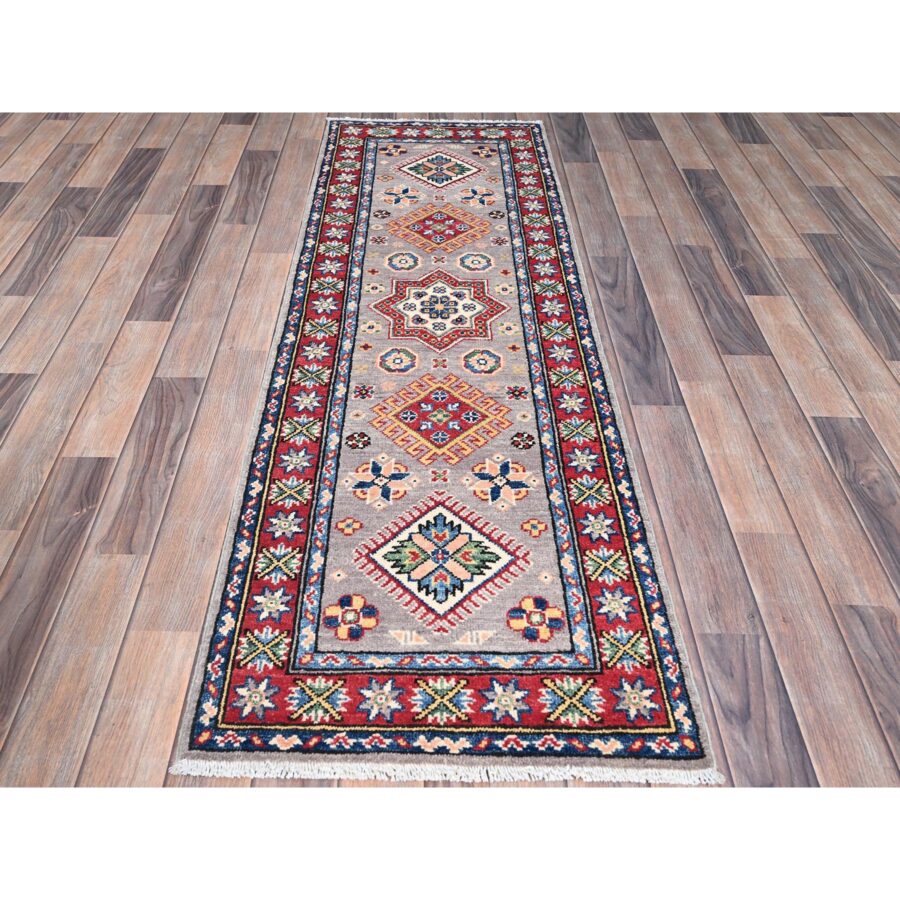 2'x6'3" Limestone Gray, Kazak with Geometric Elements Natural Dyes, Pure Wool Hand Knotted, Denser Weave Oriental Runner Rug  Sh86823 - Image 2