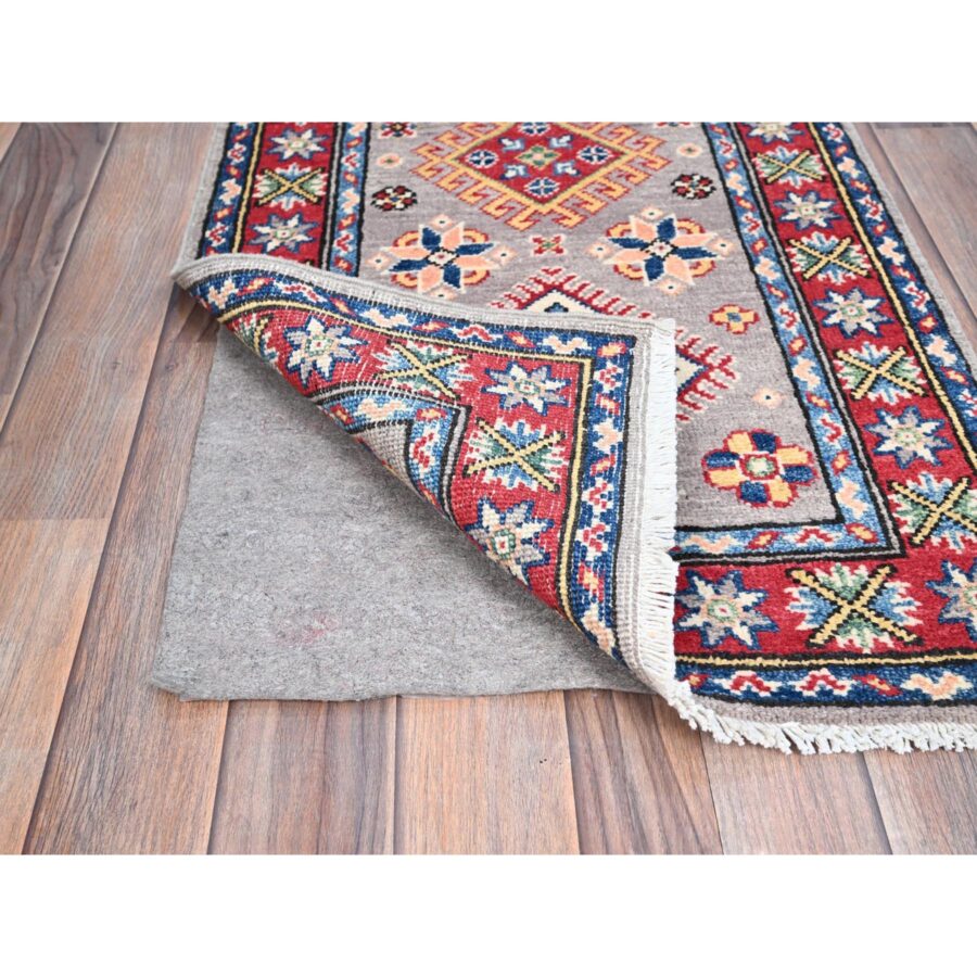 2'x6'3" Limestone Gray, Kazak with Geometric Elements Natural Dyes, Pure Wool Hand Knotted, Denser Weave Oriental Runner Rug  Sh86823 - Image 3