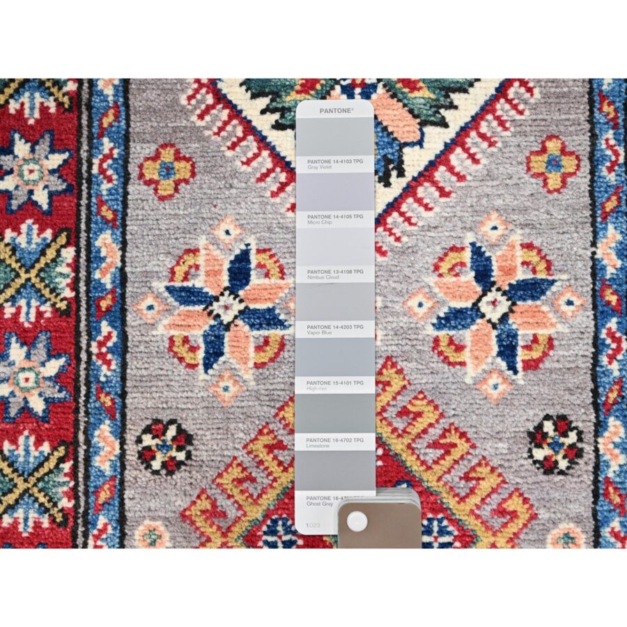 2'x6'3" Limestone Gray, Kazak with Geometric Elements Natural Dyes, Pure Wool Hand Knotted, Denser Weave Oriental Runner Rug  Sh86823 - Image 4