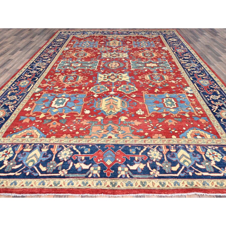 9'10"x13'1" Ruby Red With Lapis Lazuli Blue, Afghan Peshawar Serapi Heriz with All Over Motifs Design, Vegetable Dyes, Hand Knotted Organic Wool, Denser Weave, Oriental Rug Sh86962 - Image 2