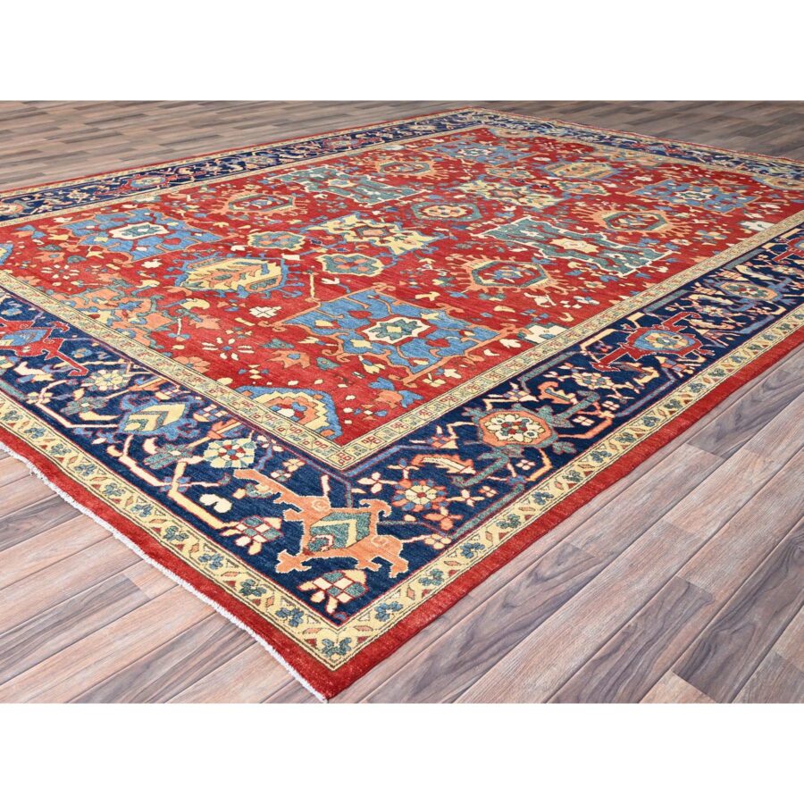 9'10"x13'1" Ruby Red With Lapis Lazuli Blue, Afghan Peshawar Serapi Heriz with All Over Motifs Design, Vegetable Dyes, Hand Knotted Organic Wool, Denser Weave, Oriental Rug Sh86962 - Image 3