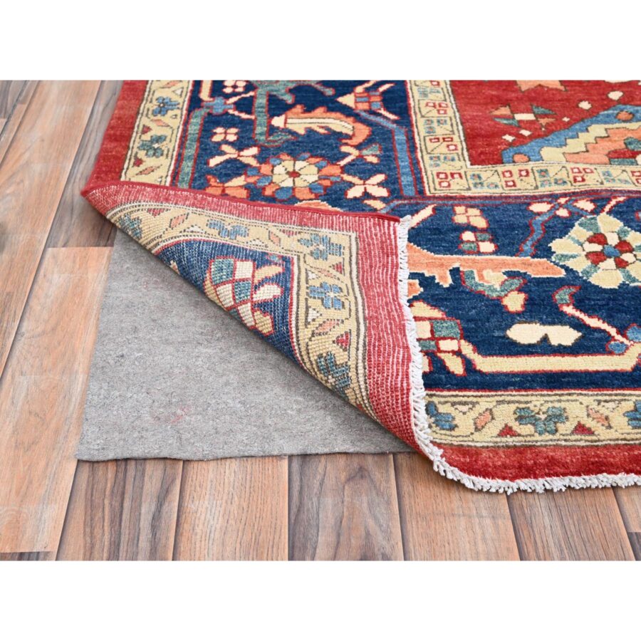 9'10"x13'1" Ruby Red With Lapis Lazuli Blue, Afghan Peshawar Serapi Heriz with All Over Motifs Design, Vegetable Dyes, Hand Knotted Organic Wool, Denser Weave, Oriental Rug Sh86962 - Image 4
