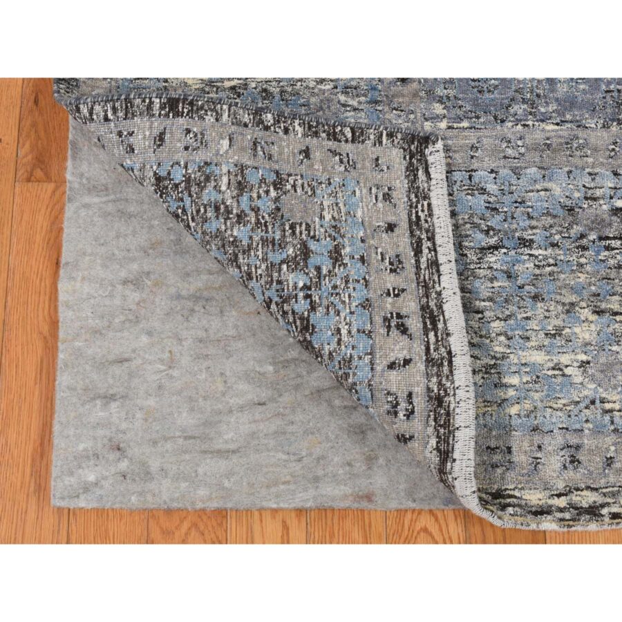 8'8"x11'10" Columbia Blue, Silk with Textured Wool, Hi-Low Pile, Mamluk Dynasty Design, Hand Knotted, Oriental Rug Sh87143 - Image 4