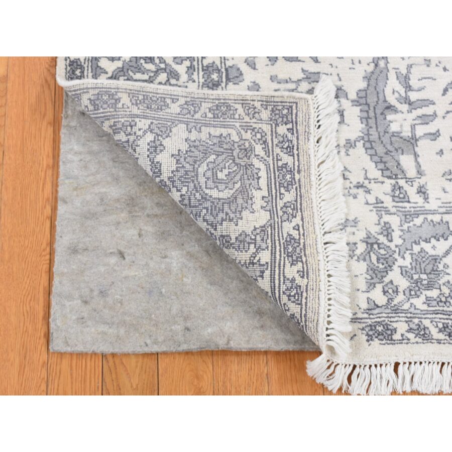 5'2"x7' Ivory, Broken and Erased Persian Design, Plant Base Silk Art Silk, Hand Knotted, Oriental Rug Sh87191 - Image 3