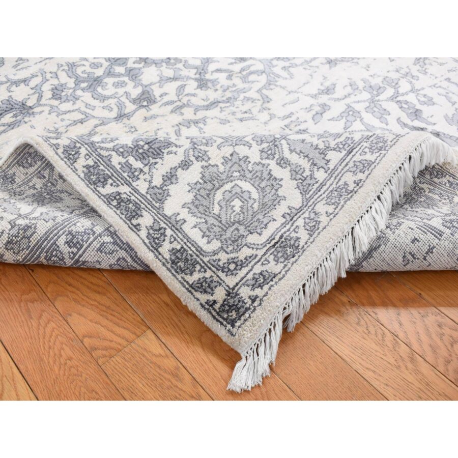 5'2"x7' Ivory, Broken and Erased Persian Design, Plant Base Silk Art Silk, Hand Knotted, Oriental Rug Sh87191 - Image 4