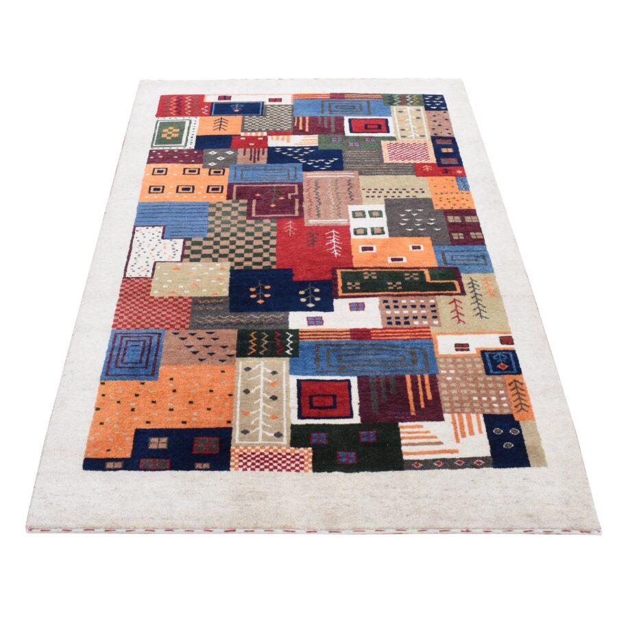 3'10''x5'8'' Dutch white, Persian Lori Buft, Gabbeh, Patchwork Design, Wool Hand Knotted Oriental Rug Sh87198