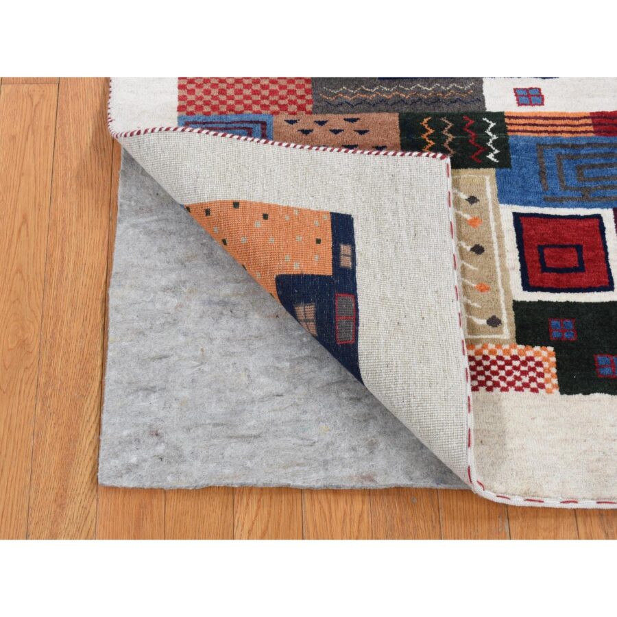 3'10''x5'8'' Dutch white, Persian Lori Buft, Gabbeh, Patchwork Design, Wool Hand Knotted Oriental Rug Sh87198 - Image 2