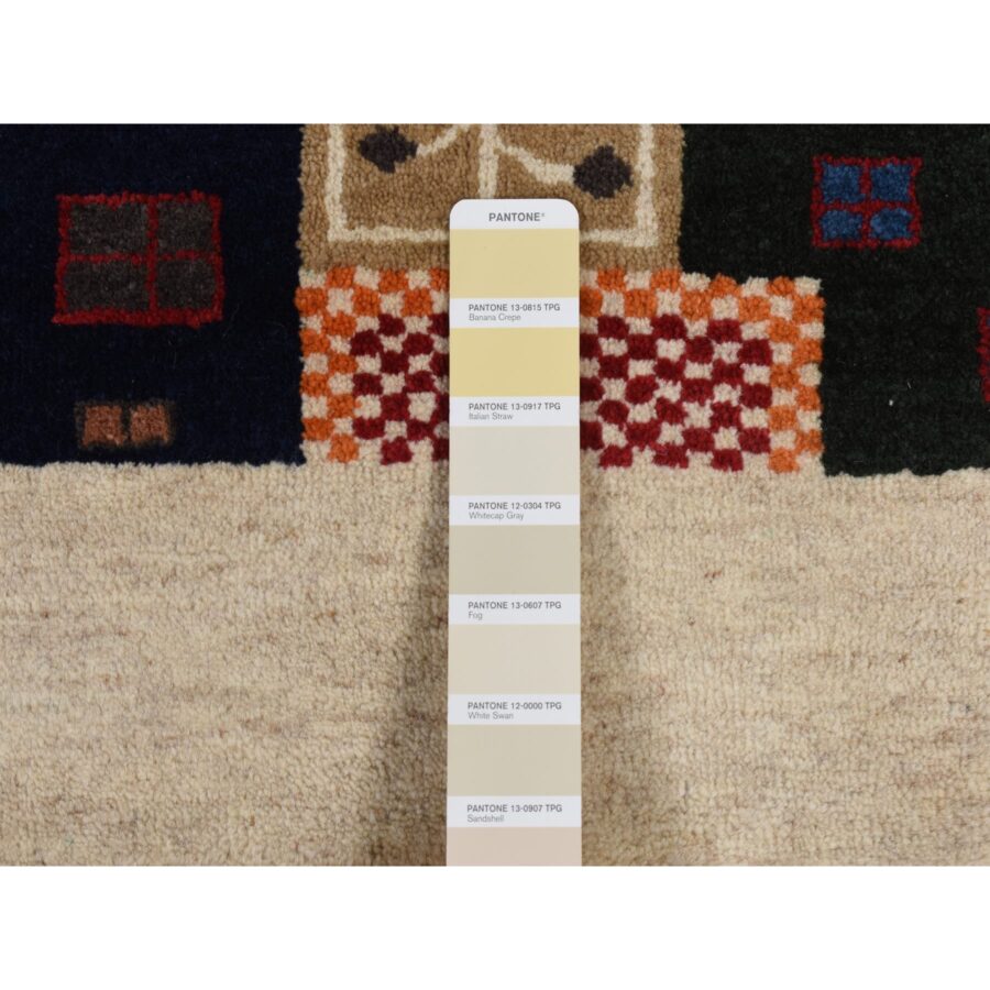 3'10''x5'8'' Dutch white, Persian Lori Buft, Gabbeh, Patchwork Design, Wool Hand Knotted Oriental Rug Sh87198 - Image 4