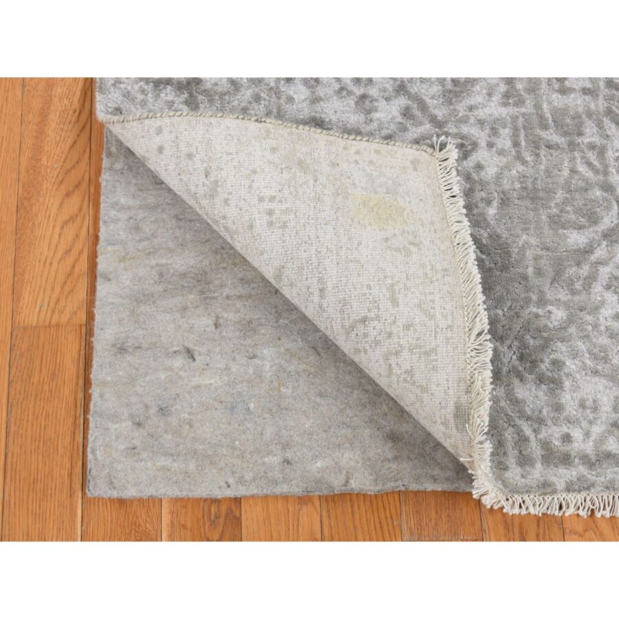 2'7"x8' Battleship Gray, Erased and Broken Persian Design, Wool and Pure Silk, Hand Knotted, Runner Oriental Rug Sh87203 - Image 2