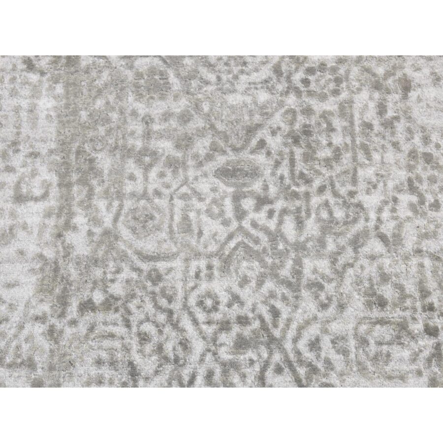 2'7"x8' Battleship Gray, Erased and Broken Persian Design, Wool and Pure Silk, Hand Knotted, Runner Oriental Rug Sh87203 - Image 3