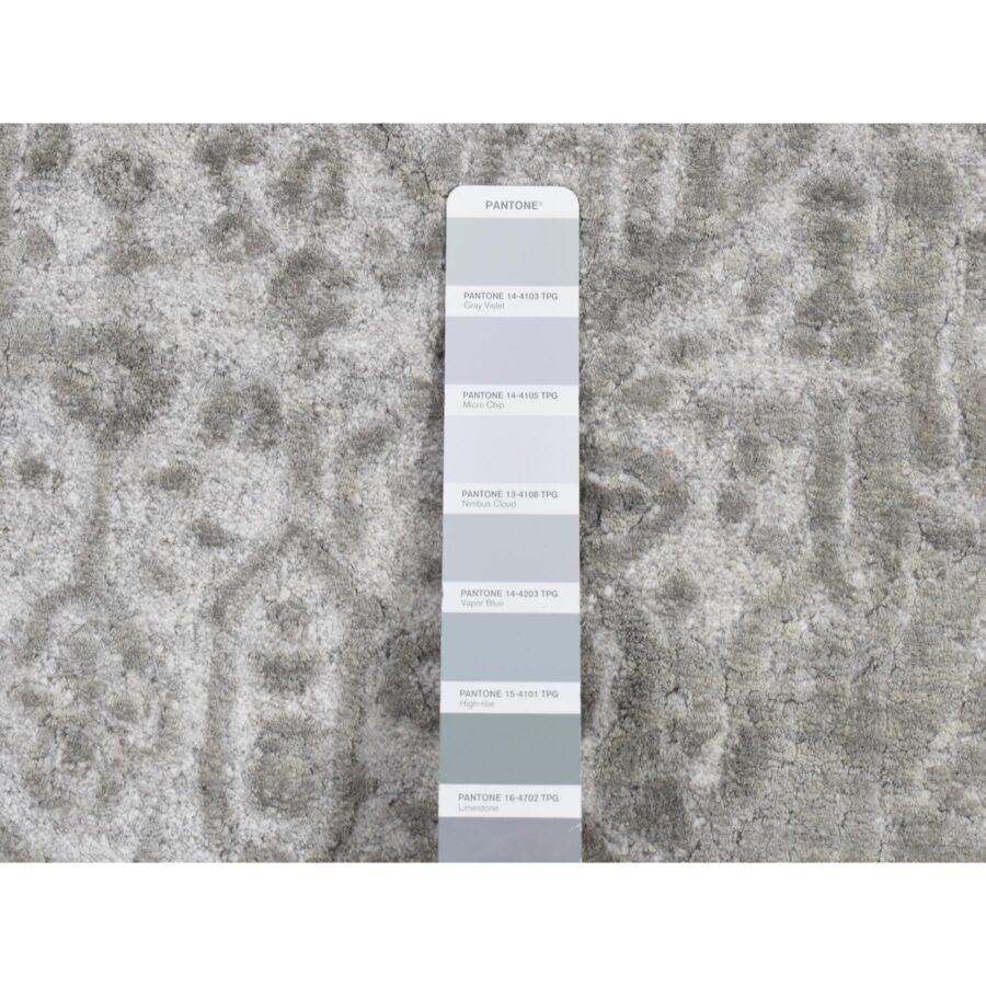 2'7"x8' Battleship Gray, Erased and Broken Persian Design, Wool and Pure Silk, Hand Knotted, Runner Oriental Rug Sh87203 - Image 4