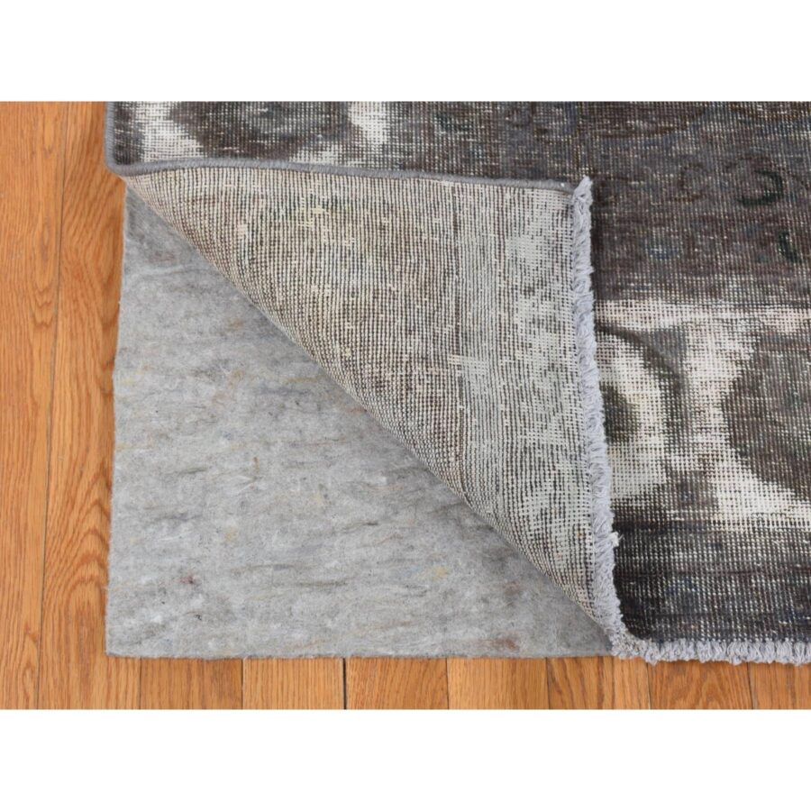 8'x11' Asphalt Black, Vintage Overdyed Persian Tabriz Barjasta, Distressed, Sheared Low, Worn Down, Pure Wool, Hand Knotted, Oriental Rug Sh87216 - Image 4
