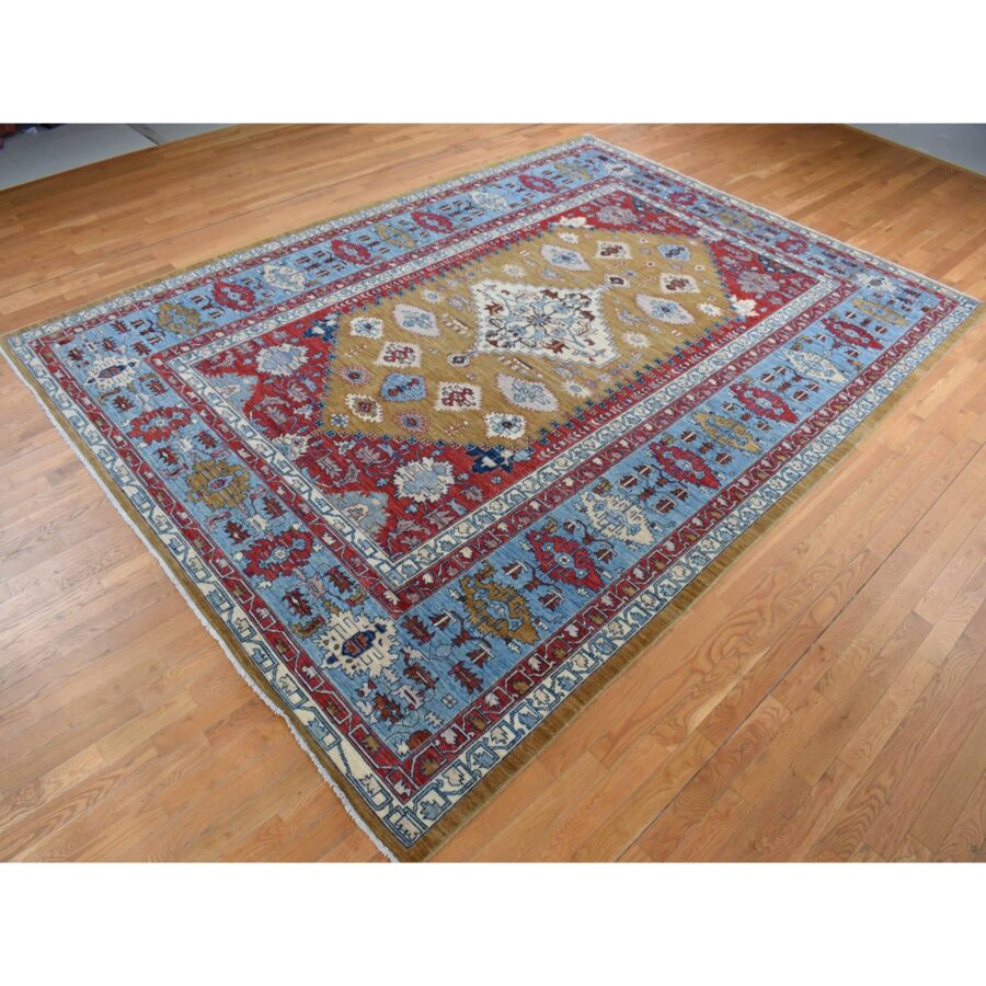 9'10"x13'10" Old Moss Green, Geometric Bakshaish Design Peshawar, Hand Knotted, Pure Wool, Oriental Rug Sh87536 - Image 3