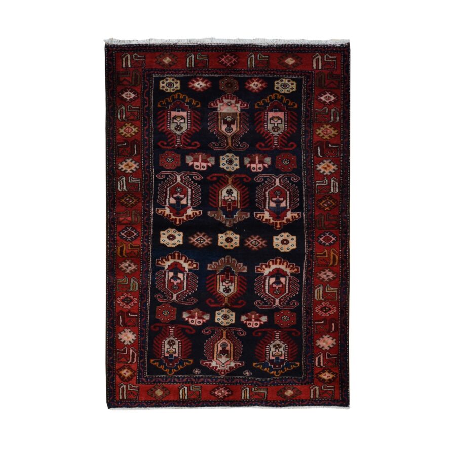 4'8"x7' Barn Red, Persian Malayer Repetitive Geometrical Medallions, Full Pile, Hand Knotted, Pure Wool, Oriental Rug Sh87540
