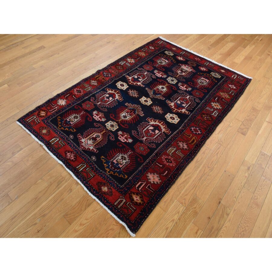 4'8"x7' Barn Red, Persian Malayer Repetitive Geometrical Medallions, Full Pile, Hand Knotted, Pure Wool, Oriental Rug Sh87540 - Image 3