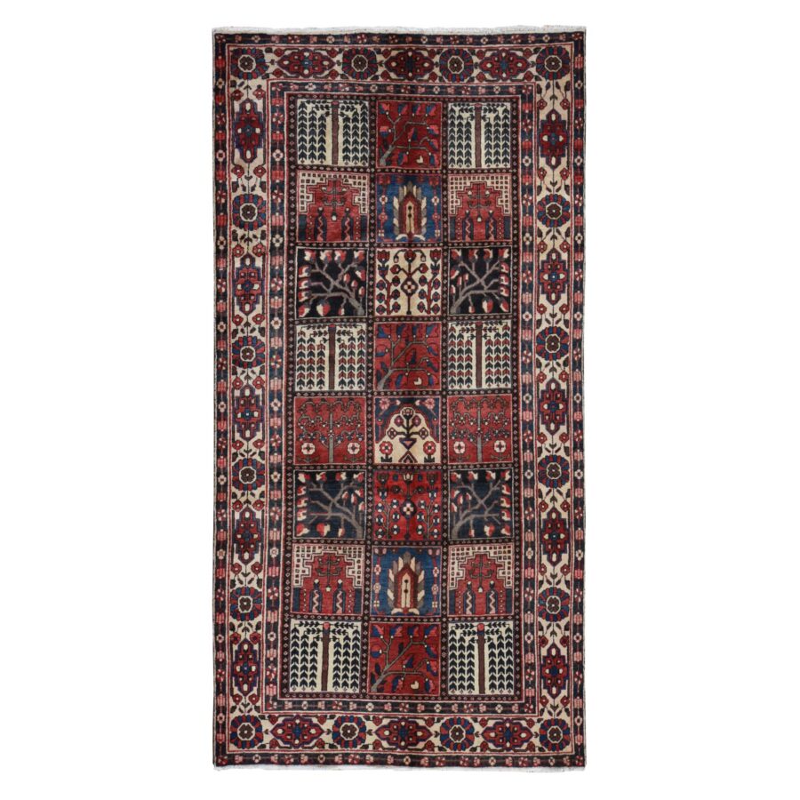 5'1"x10' Crimson Red, Bakhtiari Block Garden Design, Hand Knotted, Pure Wool, Oriental Rug Sh87542
