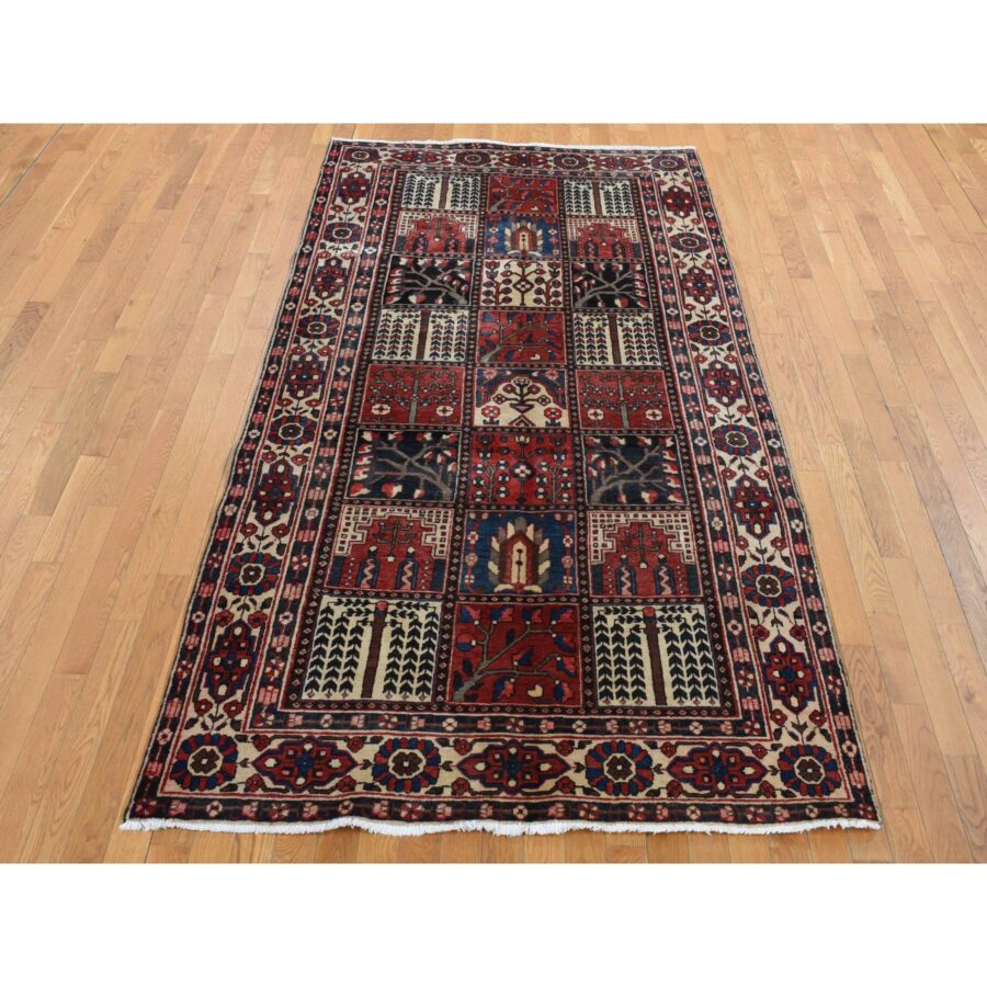 5'1"x10' Crimson Red, Bakhtiari Block Garden Design, Hand Knotted, Pure Wool, Oriental Rug Sh87542 - Image 2
