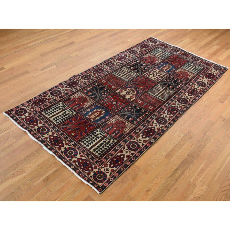 5'1"x10' Crimson Red, Bakhtiari Block Garden Design, Hand Knotted, Pure Wool, Oriental Rug Sh87542 - Image 3