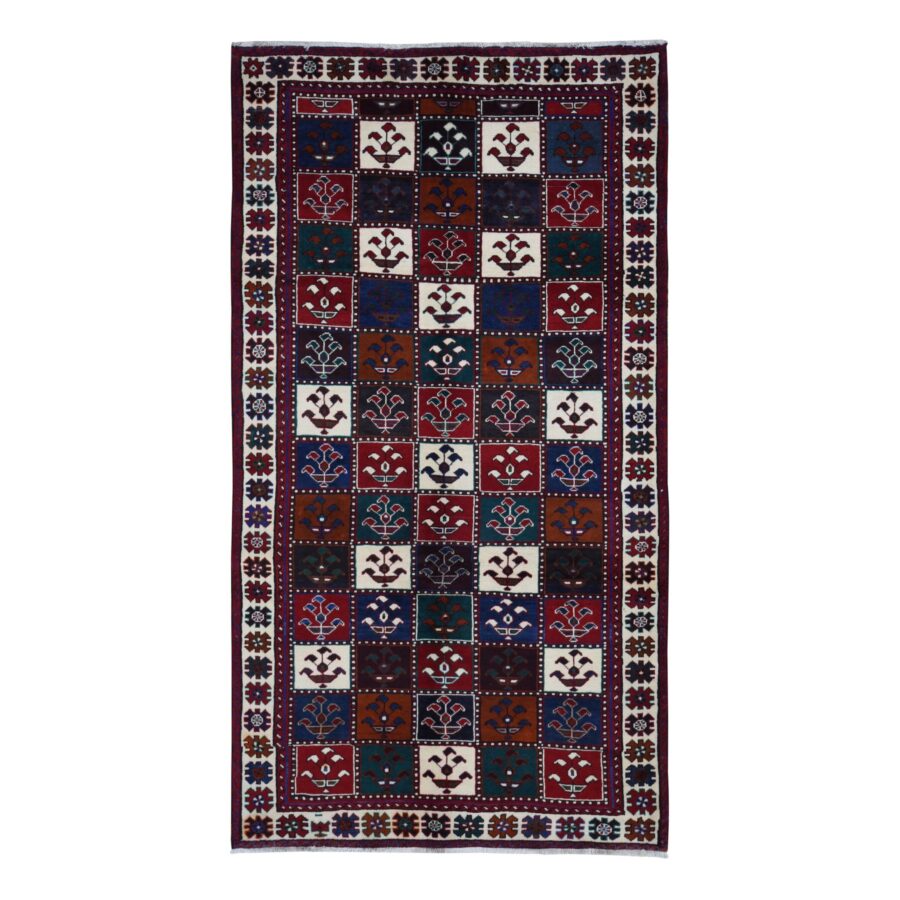 4'10"x9'2" Carmine Red, Semi Antique Persian Bakhtiari, Garden Block Design, Pure Wool, Hand Knotted, Oriental Rug Sh87552
