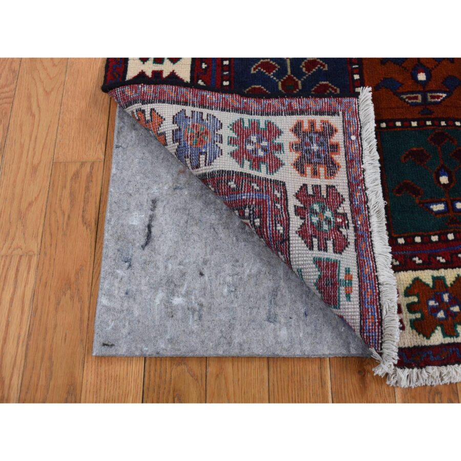 4'10"x9'2" Carmine Red, Semi Antique Persian Bakhtiari, Garden Block Design, Pure Wool, Hand Knotted, Oriental Rug Sh87552 - Image 4