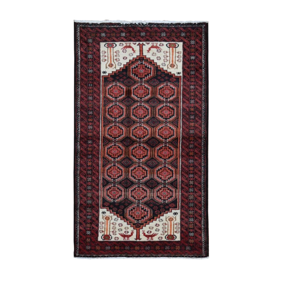 3'10"x7'1" Prismatic Red, Vintage Persian with Peacocks Design, Clean with No Wear, Pure Wool, Hand Knotted, Oriental Rug Sh87572