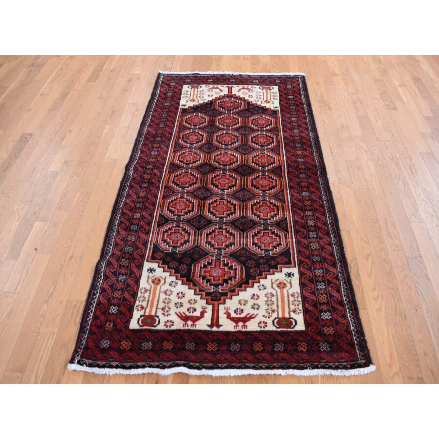 3'10"x7'1" Prismatic Red, Vintage Persian with Peacocks Design, Clean with No Wear, Pure Wool, Hand Knotted, Oriental Rug Sh87572 - Image 2