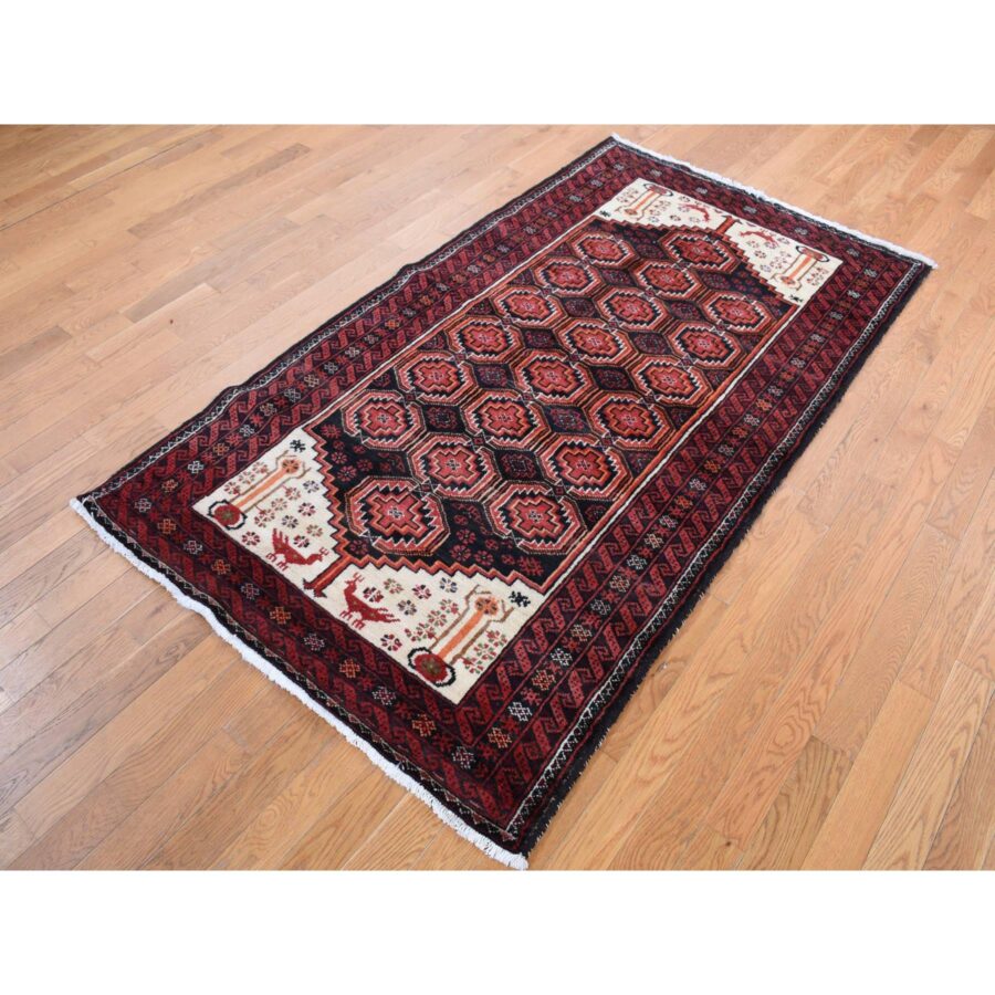 3'10"x7'1" Prismatic Red, Vintage Persian with Peacocks Design, Clean with No Wear, Pure Wool, Hand Knotted, Oriental Rug Sh87572 - Image 3