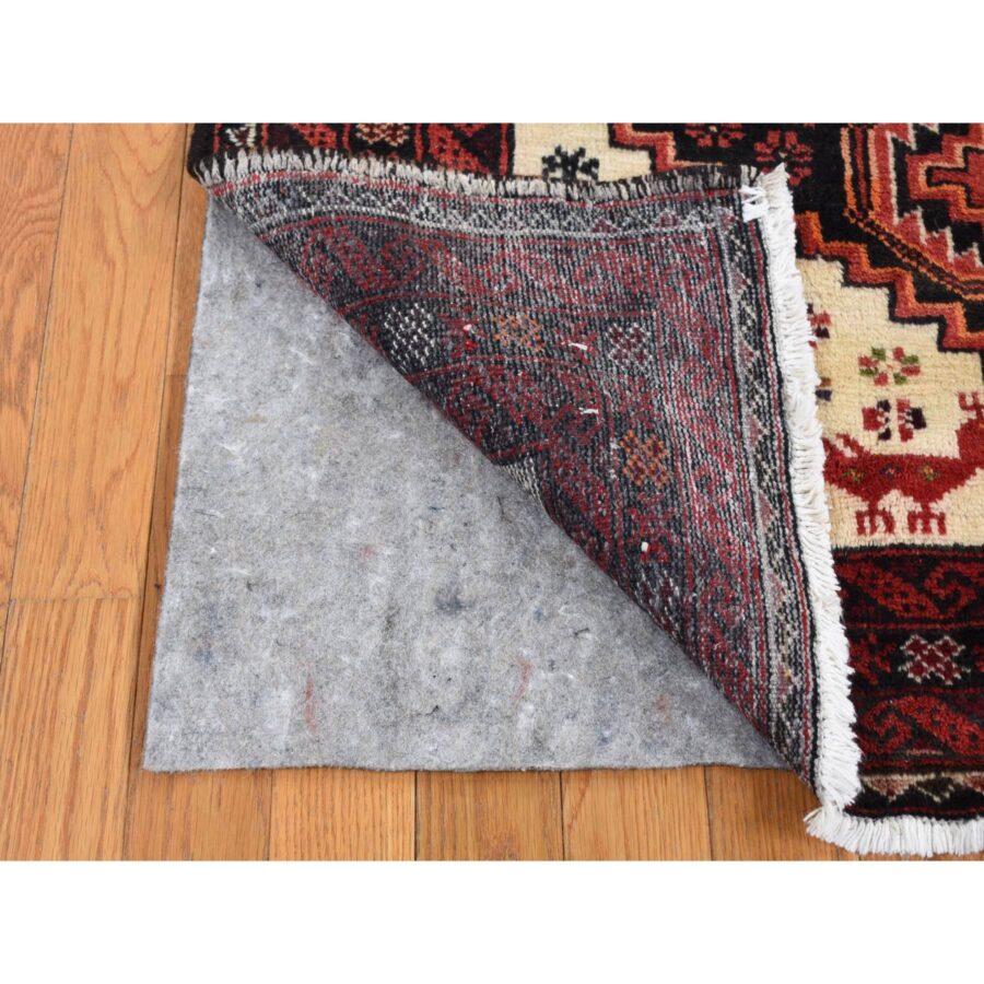 3'10"x7'1" Prismatic Red, Vintage Persian with Peacocks Design, Clean with No Wear, Pure Wool, Hand Knotted, Oriental Rug Sh87572 - Image 4