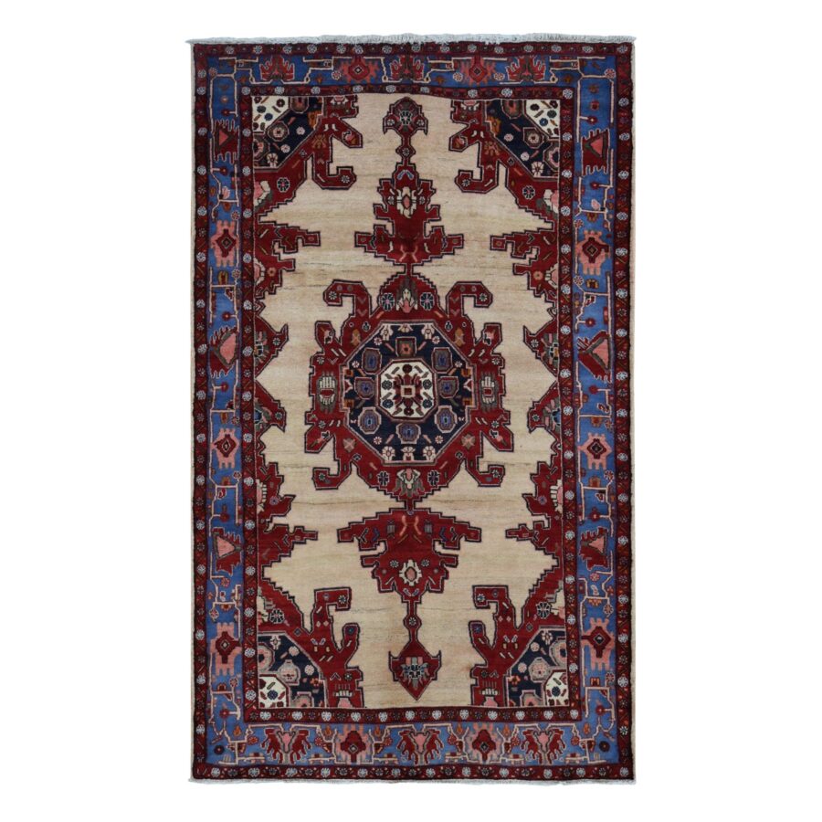5'3"x9'10" Barn Red, Vintage North West Persian, Open Field Geometric Design, Pure Wool, Hand Knotted, Clean with No Wear, Oriental Rug Sh87573
