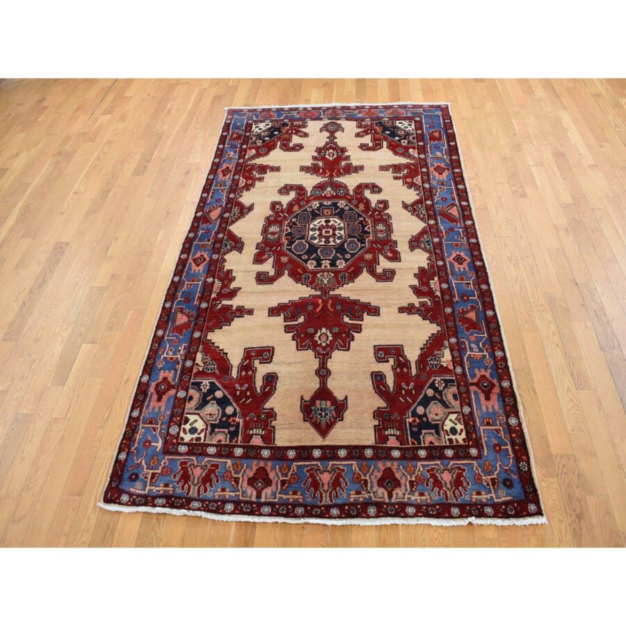 5'3"x9'10" Barn Red, Vintage North West Persian, Open Field Geometric Design, Pure Wool, Hand Knotted, Clean with No Wear, Oriental Rug Sh87573 - Image 2
