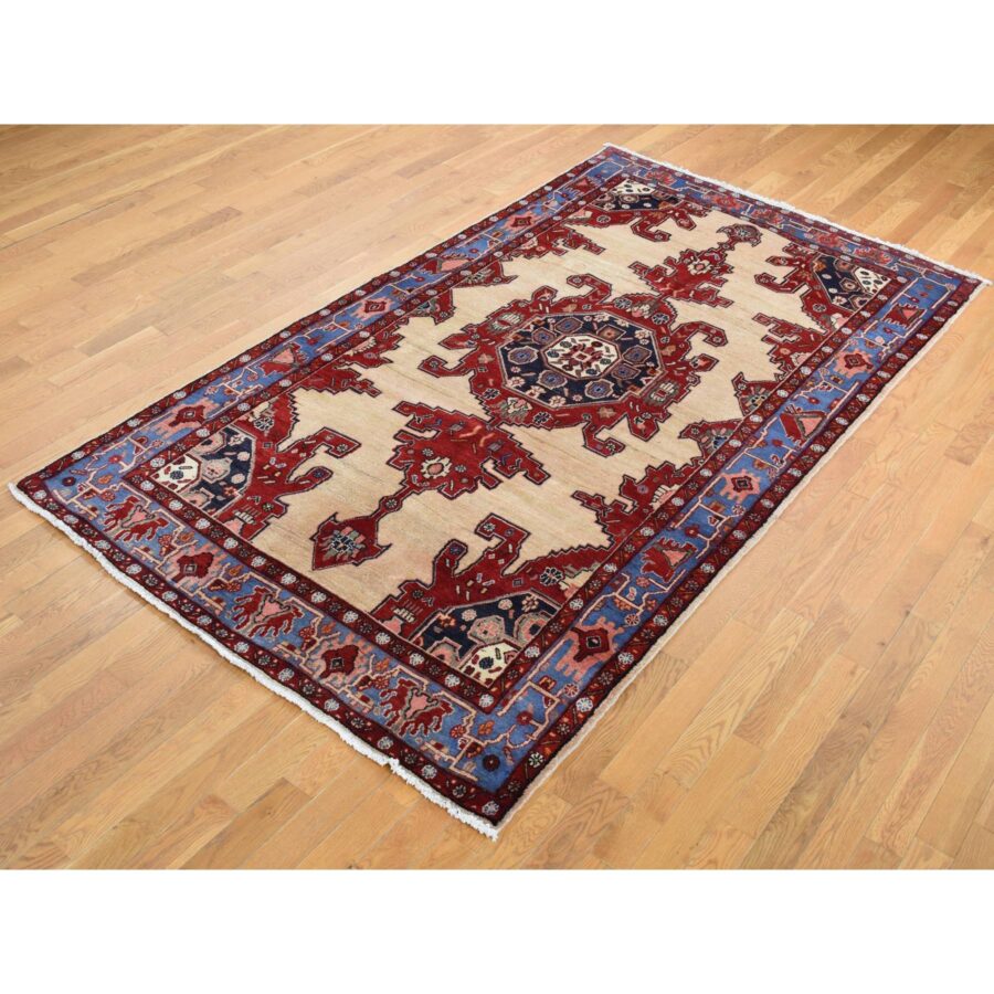 5'3"x9'10" Barn Red, Vintage North West Persian, Open Field Geometric Design, Pure Wool, Hand Knotted, Clean with No Wear, Oriental Rug Sh87573 - Image 3