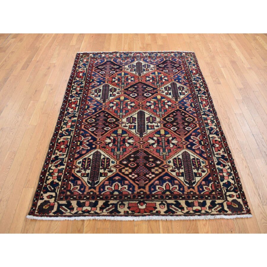 5'x6'9" Persian Red, Vintage Persian Bakhtiar with Diamonds Shaped Garden Design, Full Pile and Clean, Hand Knotted, Oriental Rug Sh87576 - Image 2