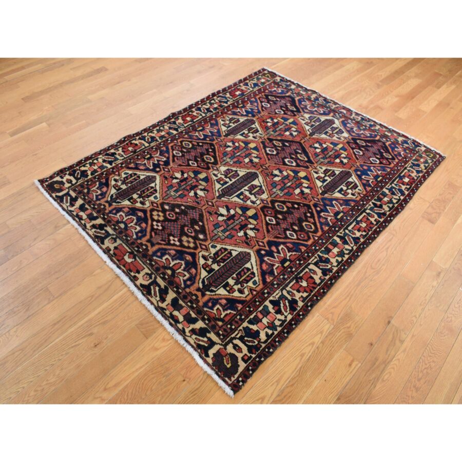 5'x6'9" Persian Red, Vintage Persian Bakhtiar with Diamonds Shaped Garden Design, Full Pile and Clean, Hand Knotted, Oriental Rug Sh87576 - Image 3