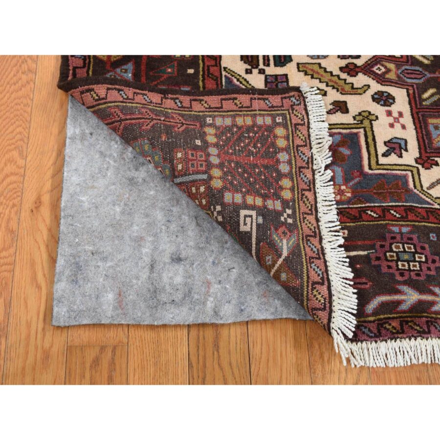 5'1"x6'7" Ivory, Persian Karajeh, Hand Knotted, Pure Wool, Oriental Rug Sh87585 - Image 4