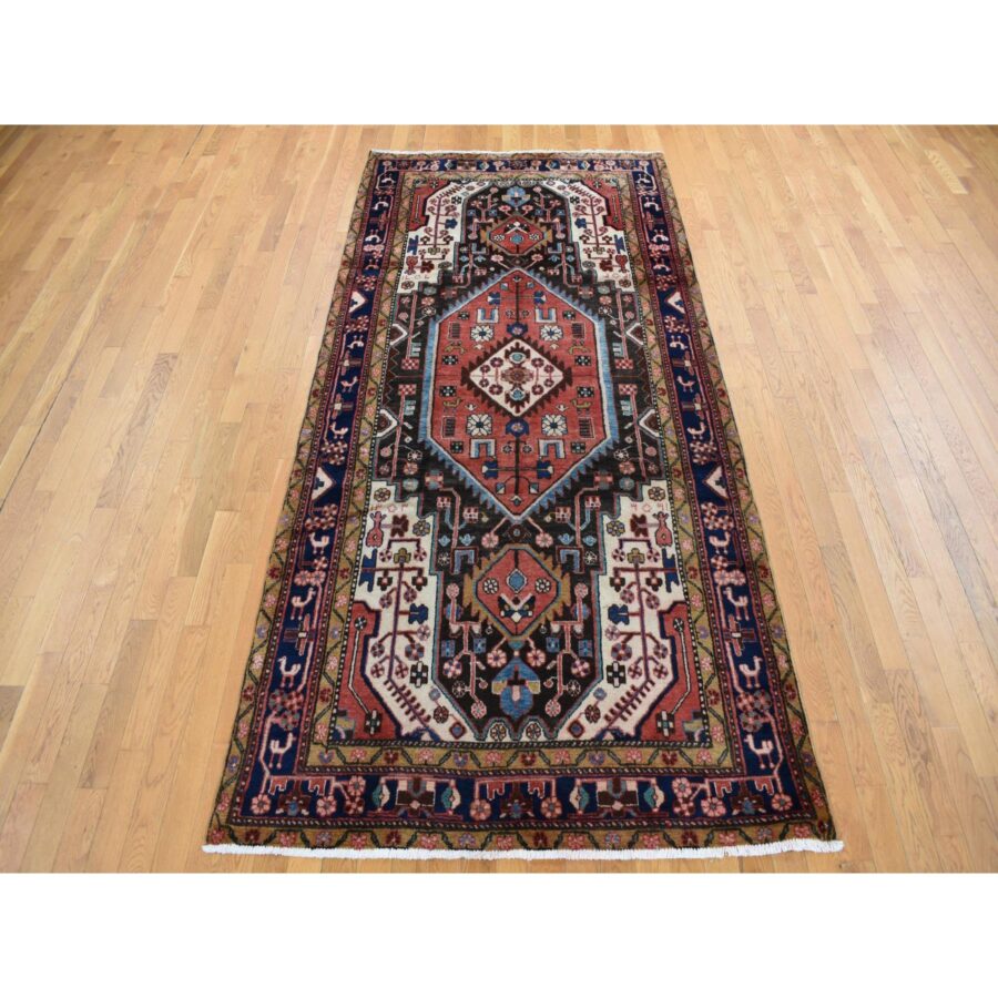 5'x10'3" Fire Brick Red, Vintage Persian Mosel, Geometric Medallion, Pure Wool, Hand Knotted, Wide and Long, Oriental Rug Sh87591 - Image 2