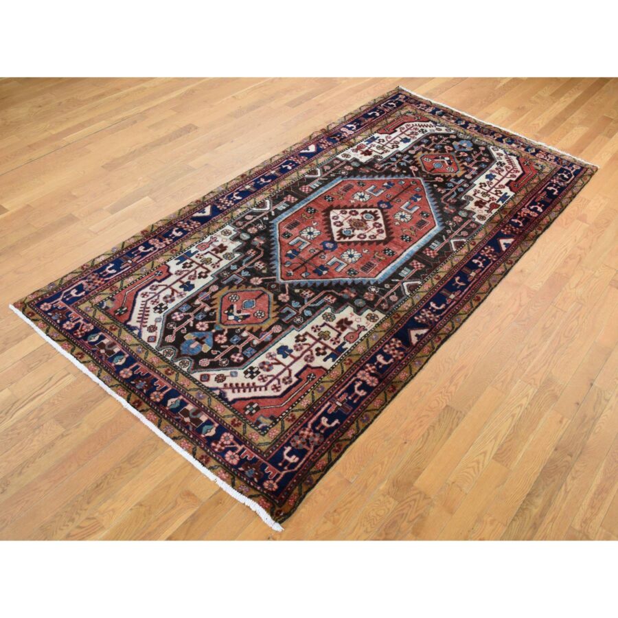 5'x10'3" Fire Brick Red, Vintage Persian Mosel, Geometric Medallion, Pure Wool, Hand Knotted, Wide and Long, Oriental Rug Sh87591 - Image 3