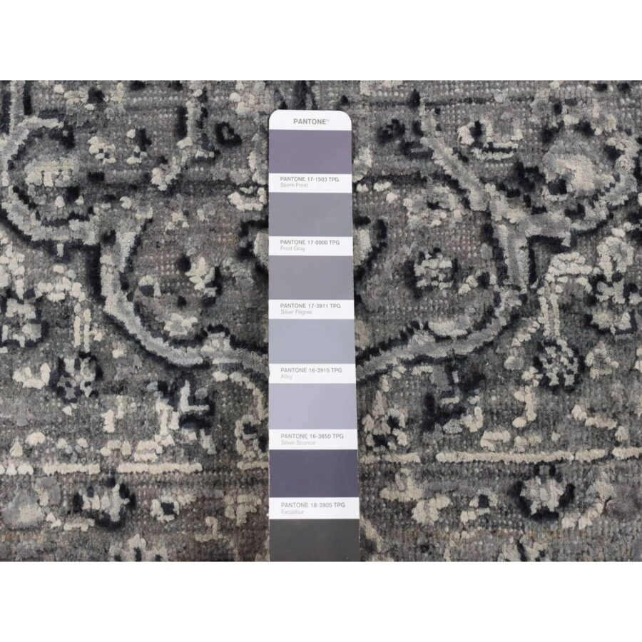 2'1"x3'1" Battleship Gray, Broken Persian Erased Design, Silk with Textured Wool, Hand Knotted, Sample Mat Oriental Rug Sh87781 - Image 3