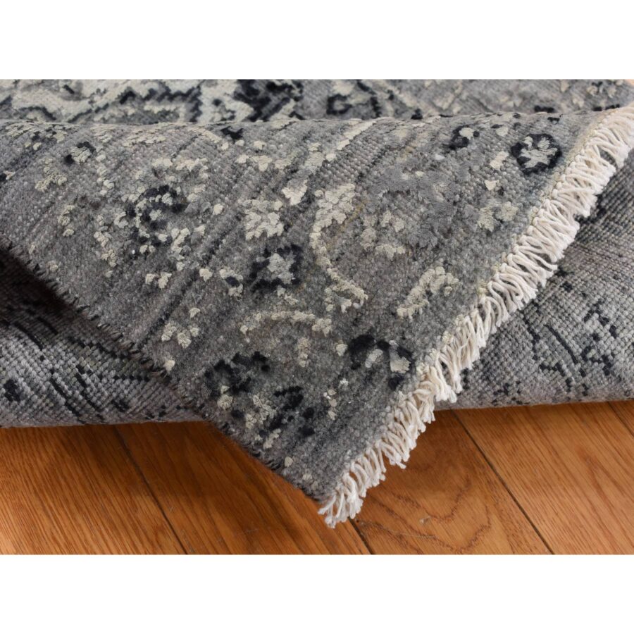2'1"x3'1" Battleship Gray, Broken Persian Erased Design, Silk with Textured Wool, Hand Knotted, Sample Mat Oriental Rug Sh87781 - Image 4