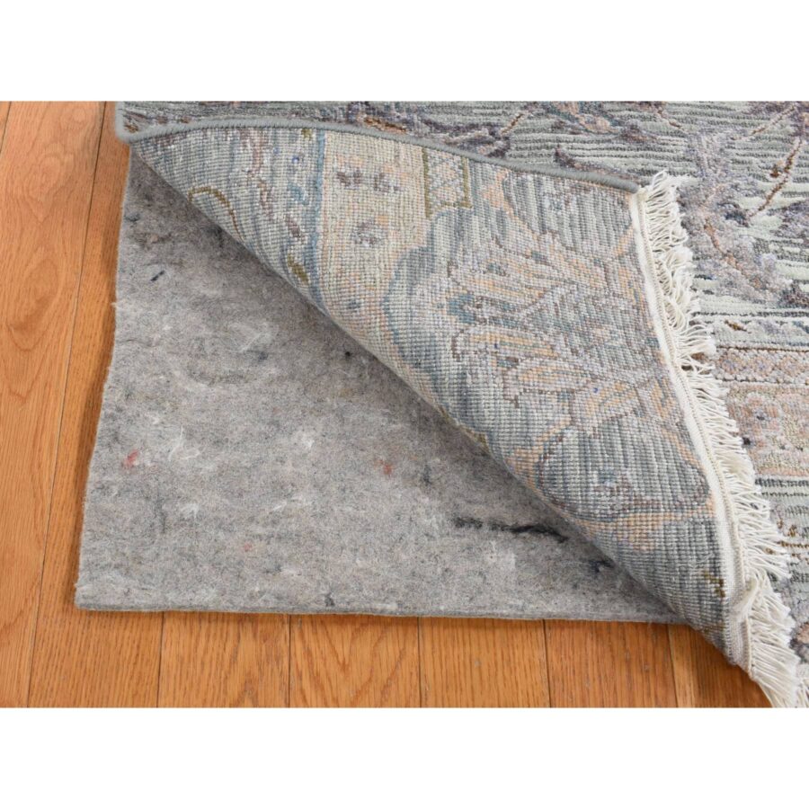 2'x3' Ash Gray, Mughal Design, Pure Silk with Textured Wool, Hand Knotted, Sample Mat Oriental Rug Sh87790 - Image 3