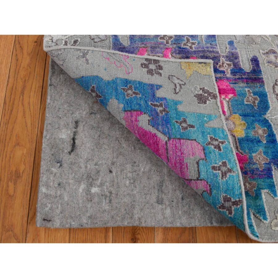 2'x3'2" Gainsboro Gray, Colorful Oushak Design, Sari Silk with Textured Wool, Hand Knotted, Sample Mat Oriental Rug Sh87799 - Image 3