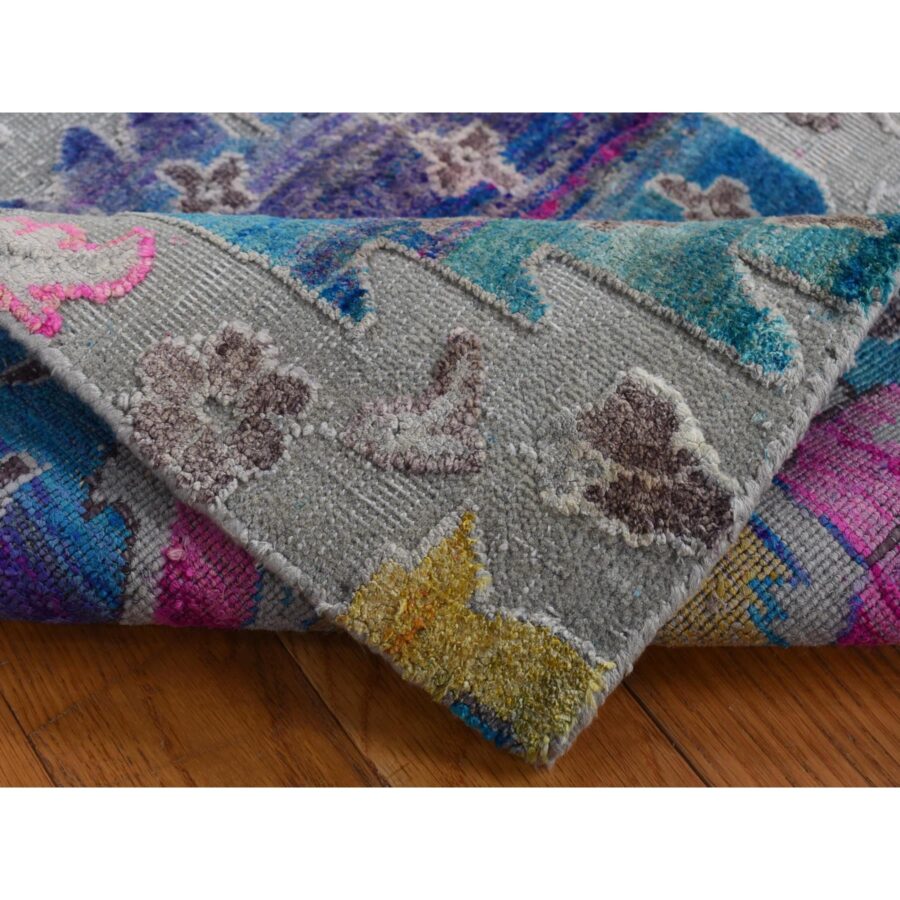 2'x3'2" Gainsboro Gray, Colorful Oushak Design, Sari Silk with Textured Wool, Hand Knotted, Sample Mat Oriental Rug Sh87799 - Image 4