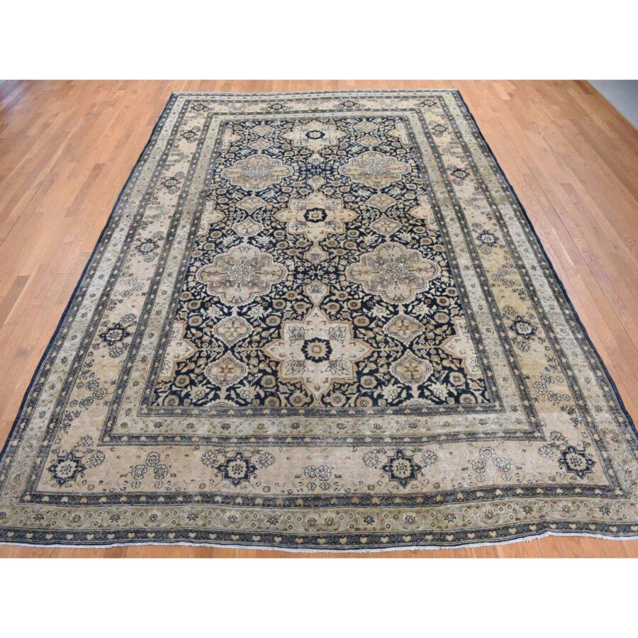 9'4"x13'9" Midnight Blue, Antique Persian Tabriz, Even Wear, Clean and Soft, 100% Wool, Hand Knotted, Oriental Rug Sh87939 - Image 2