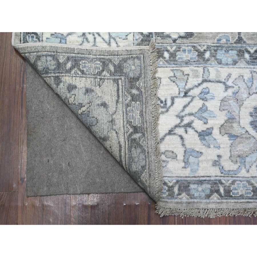 8'1"x10'1" Westchester Gray With Snowfall White Border, Sickle Leaf Design, Hand Knotted Fine Peshawar Heriz, Velvety Wool, Vegetable Dyes, Denser Weave, Oriental Rug Sh88076 - Image 4