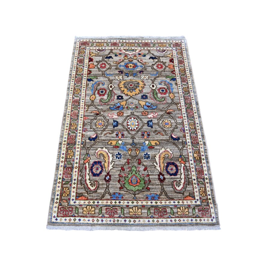 3'x4'8" Sonic Gray, All Over Mahal Design, Distinct Abrash, Fine Aryana, Hand Knotted, Vegetable Dyes, Vibrant Wool, Oriental Rug Sh88256